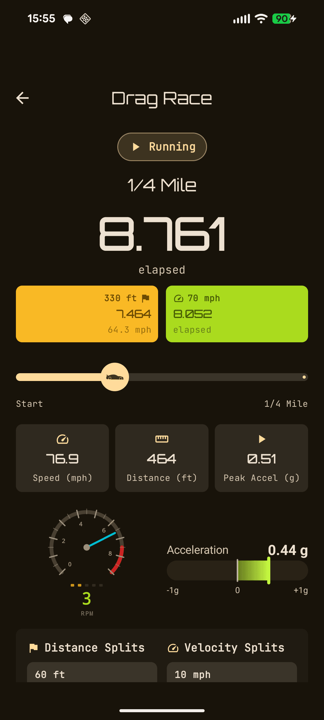 TracQi DragStar drag race screen