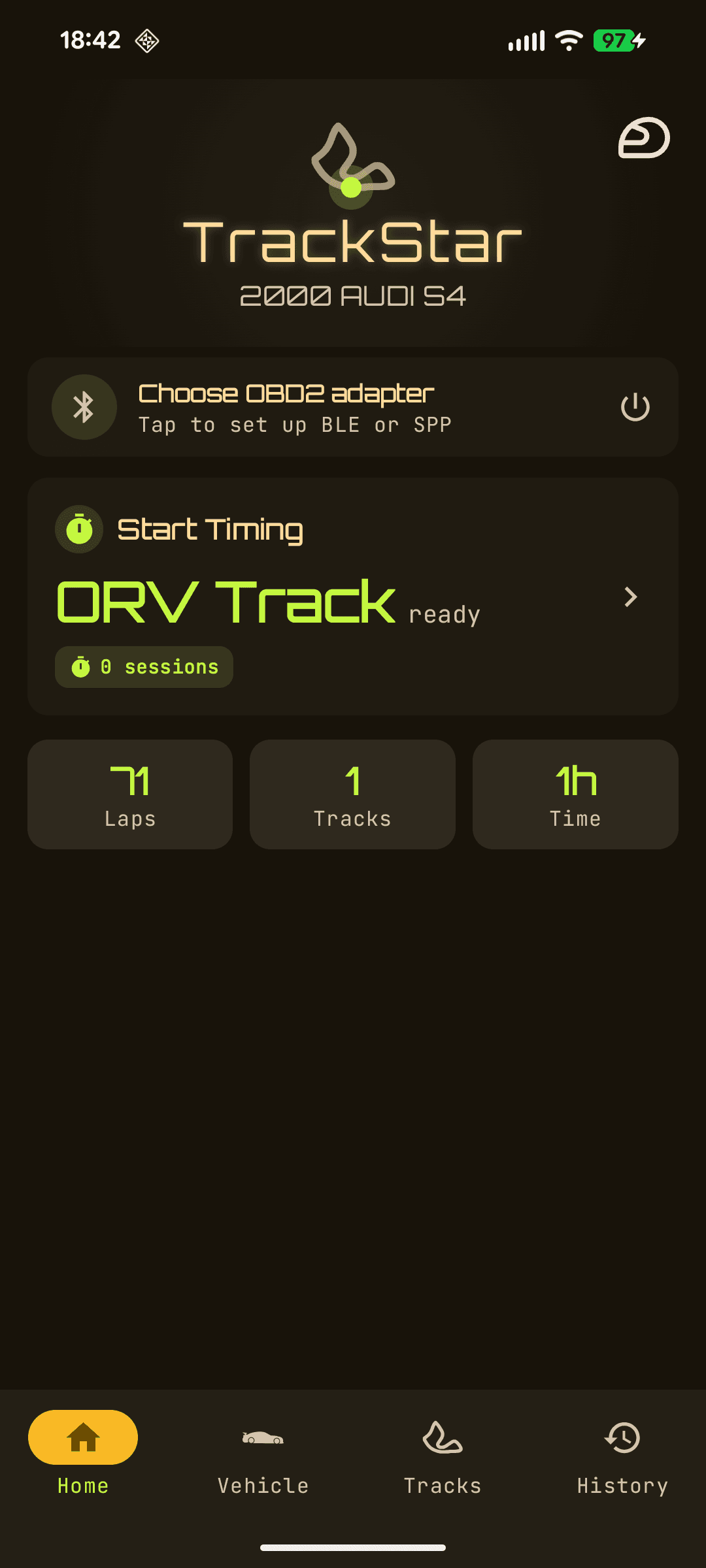 TracQi TrackStar home screen